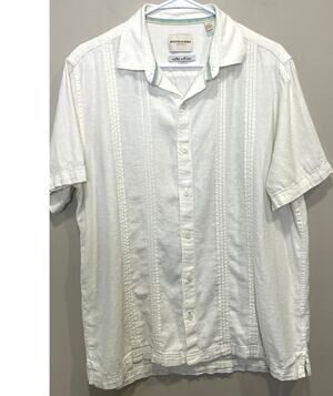 Scotch & Soda Men's Linen Blend Short Sleeve Off-White Woven Shirt Sz Large